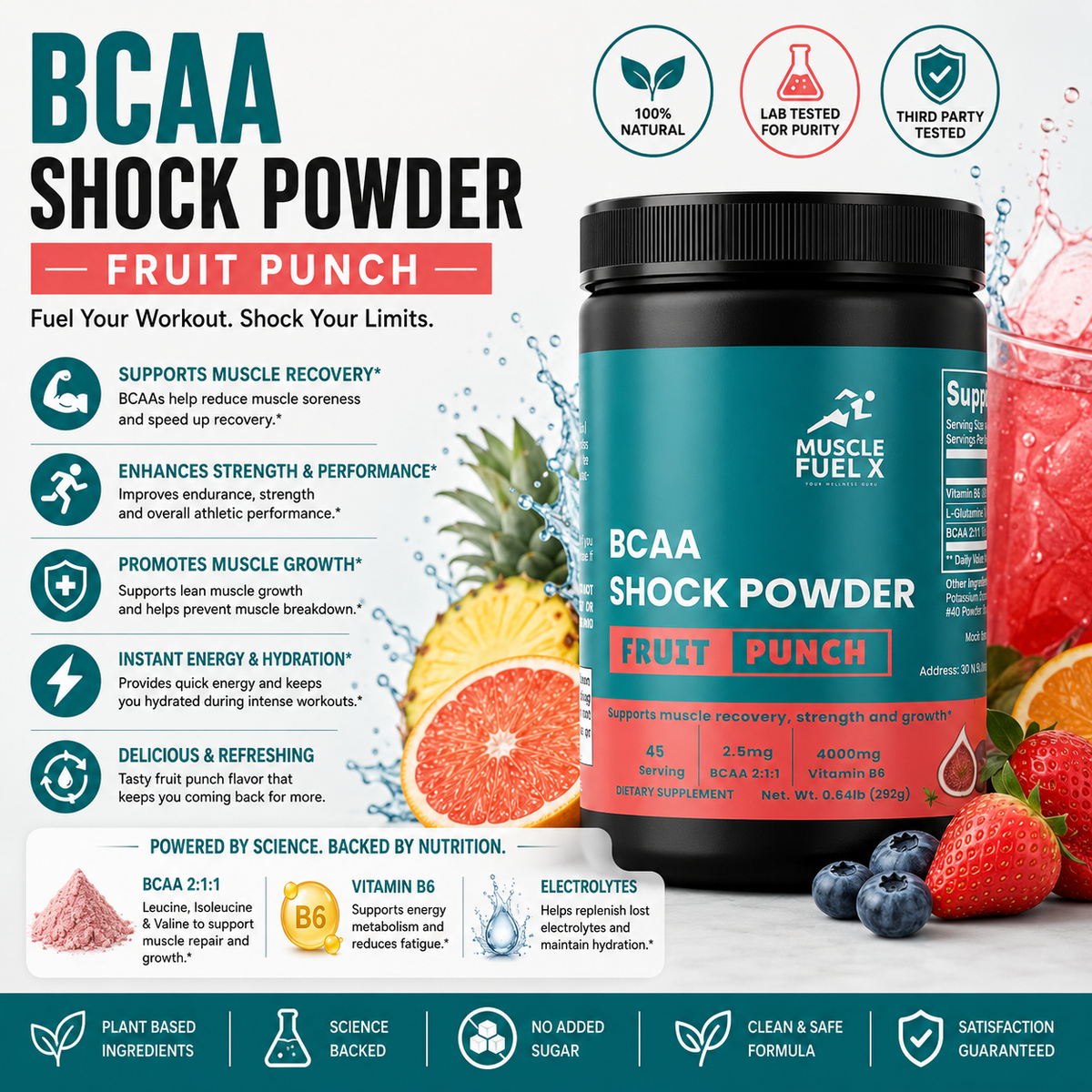 BCAA Shock Powder (Fruit Punch) – Muscle Recovery, Strength & Growth