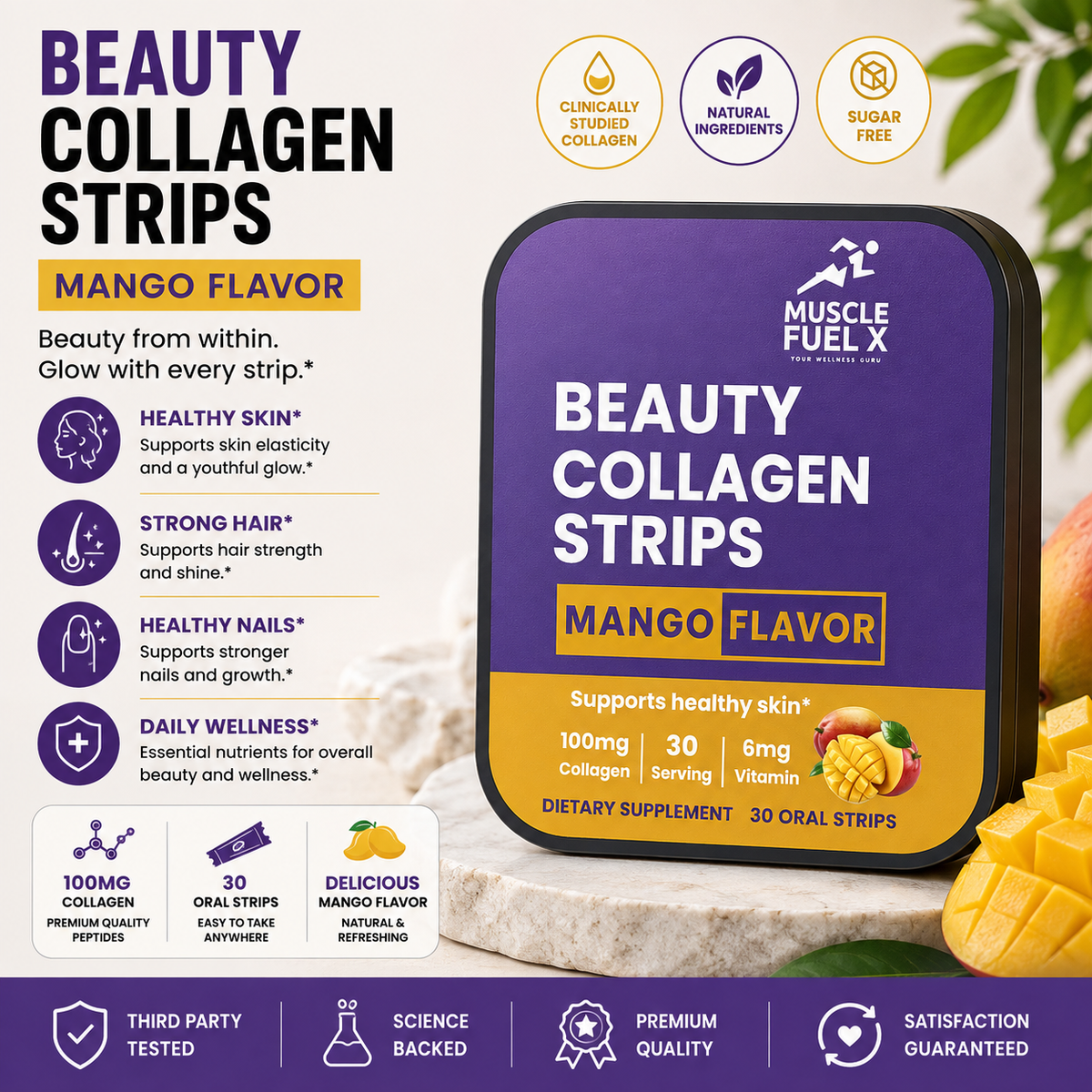 Beauty + Collagen Strips (Mango) – Supports Healthy Skin