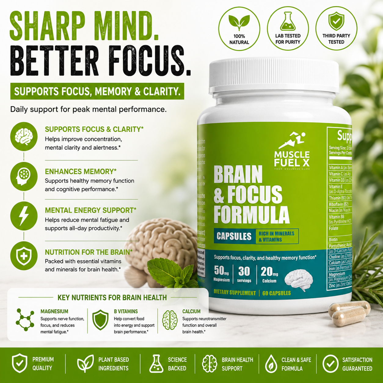 Brain & Focus Formula Capsules – Supports Memory, Clarity & Mental Focus