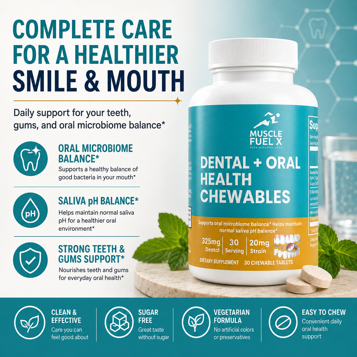 Dental + Oral Health Chewables – Oral Microbiome & Saliva pH Support