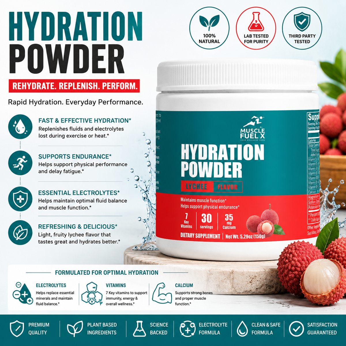 Hydration Powder (Lychee) – Maintains Muscle Function & Physical Endurance
