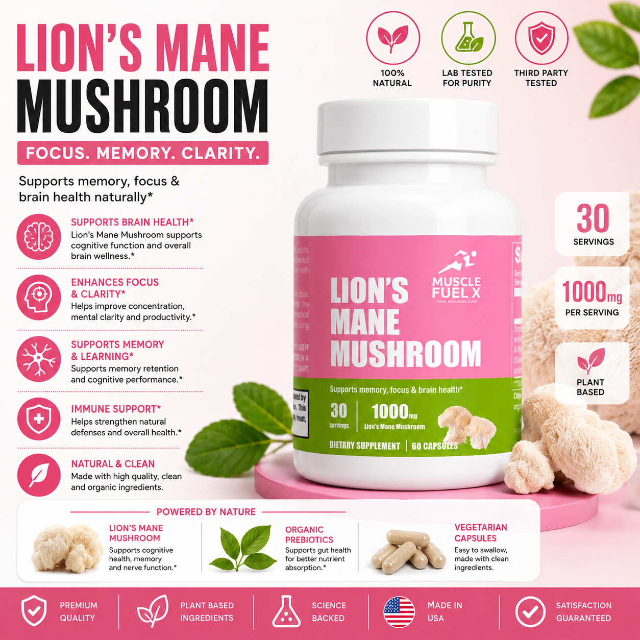 Lion's Mane Mushroom – Supports Memory, Focus and Brain Health