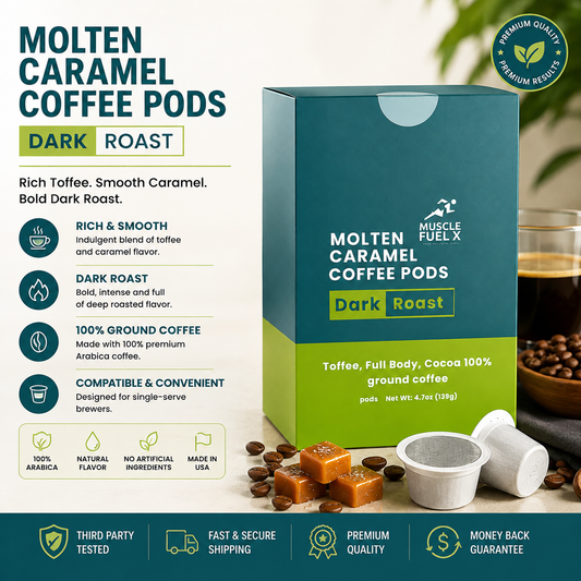Molten Caramel Toffee Coffee Pods (Dark Roast) – Cocoa 100% Ground Coffee