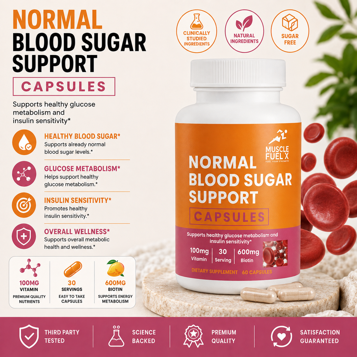 Normal Blood Sugar Support Capsules – Healthy Glucose Metabolism & Insulin Support