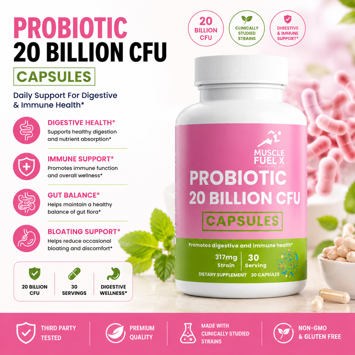 Probiotic 20 Billion CFU Capsules – Digestive & Immune Support